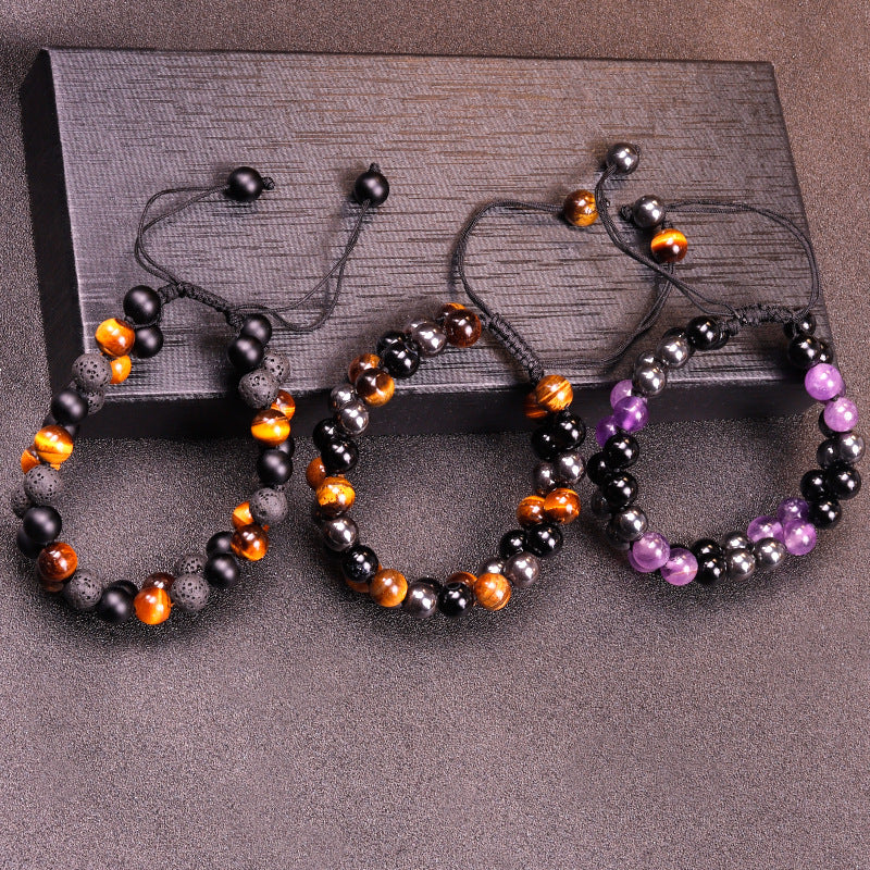 Wholesale Volcanic Stone Bracelet Tiger Eye Obsidian Beaded Handwoven Bracelet ACC-BT-Ruyue001