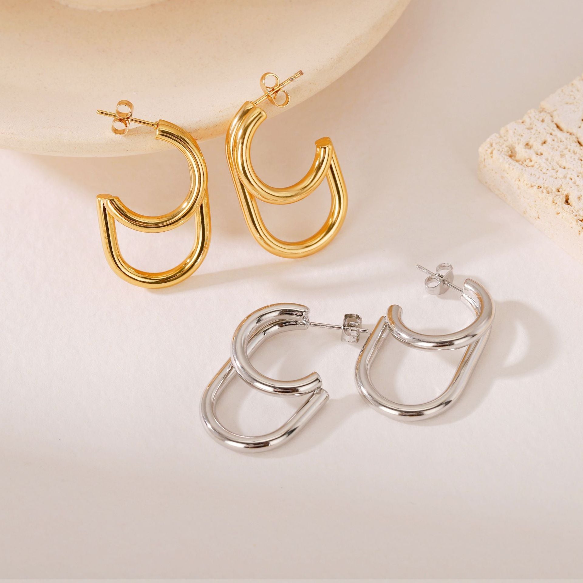 Wholesale Geometric Patchwork Titanium Steel Stud Earrings