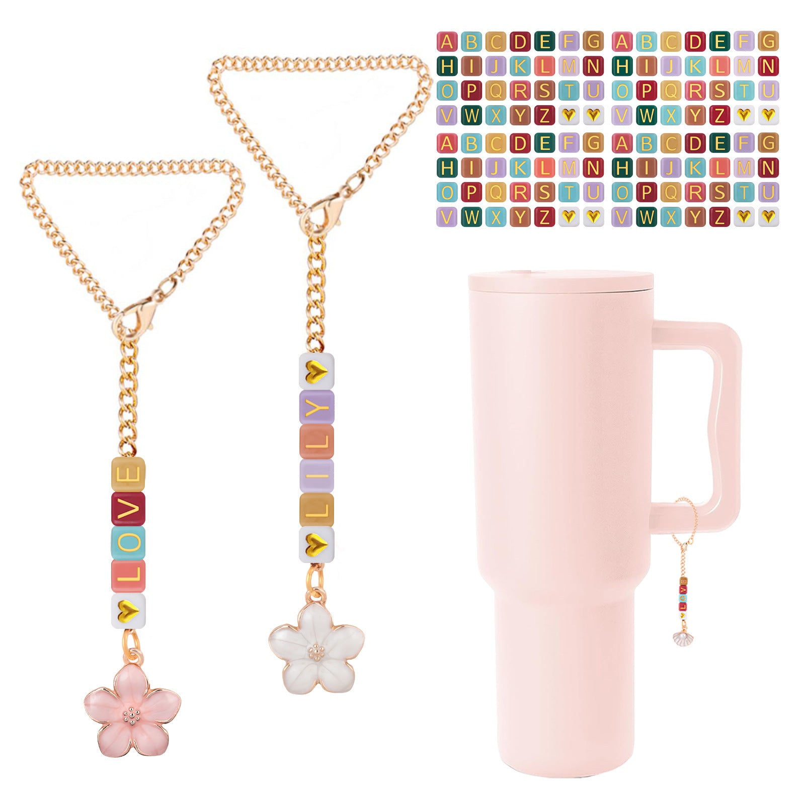 Wholesale Couple Handmade Beaded Cup Hanging Chain Love Letter Shell Stainless Steel Hanging Chain Set with Letters Cup Accessories ACC-CA-ZhongH001
