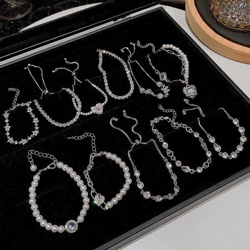 Wholesale Silver Zircon Pearl Alloy Bracelet ACC-BT-Sengw003