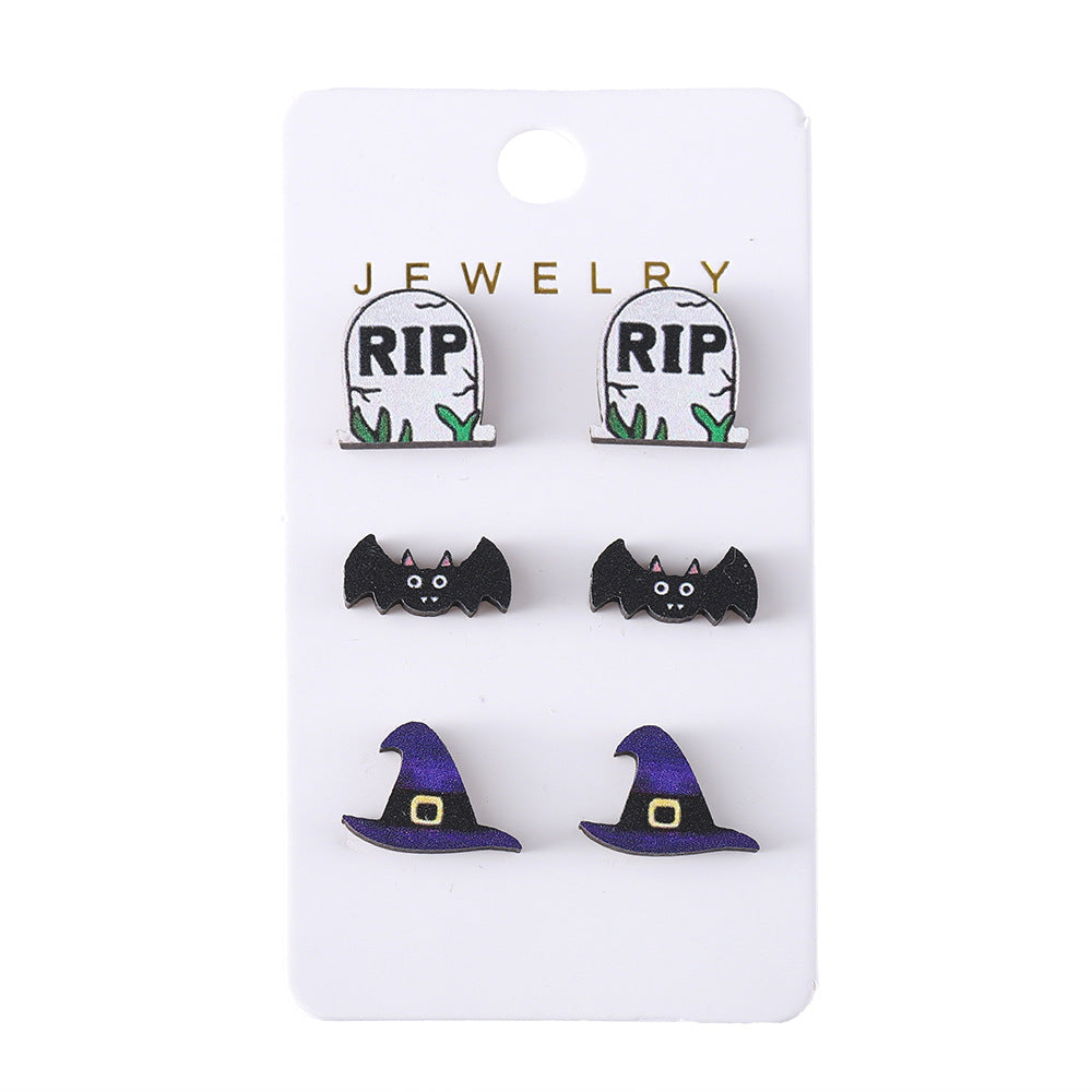 Wholesale Halloween Bat Pumpkin Black Cat Skull Ghost Earrings