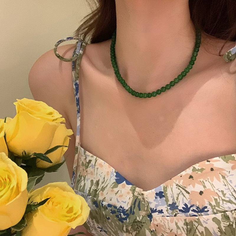 Wholesale Green  Buckle Necklace Women's Light Luxury  Beaded Clavicle Chain