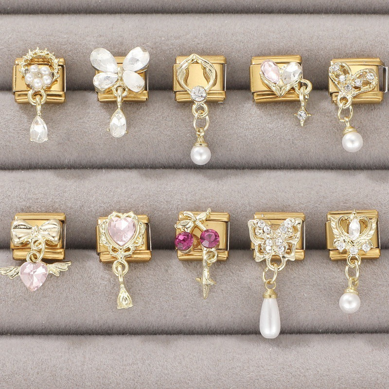Wholesale Gold Pearl Tassel Pendant DIY Modular Bracelet Charm Heart Design Jewelry Craft Supply For Boutique Resale