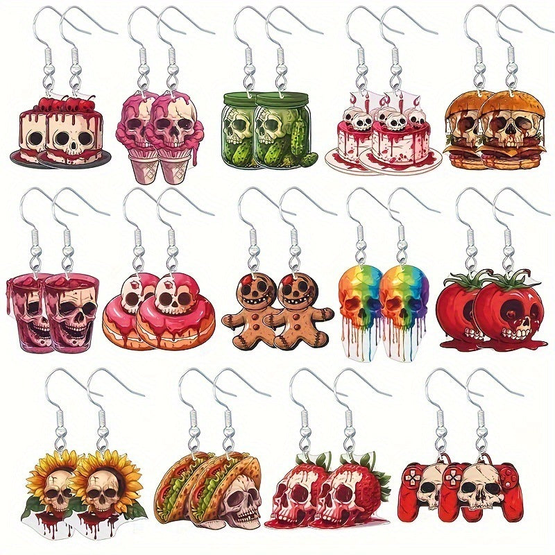 Wholesale Gothic Punk Skull Pendant Earrings Halloween Earrings  Set