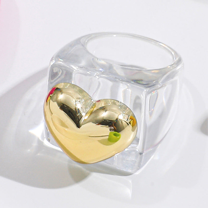 Wholesale resin ring  candy color love gold ring