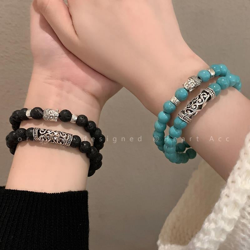 Wholesale Handmade Unisex Geometric Bead Bracelet with Lucky Cat Charm,  Jewelry Accessory Gift