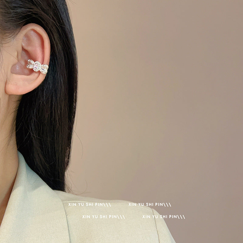 Wholesale Pink Zircon Bow Ear Clip Earrings