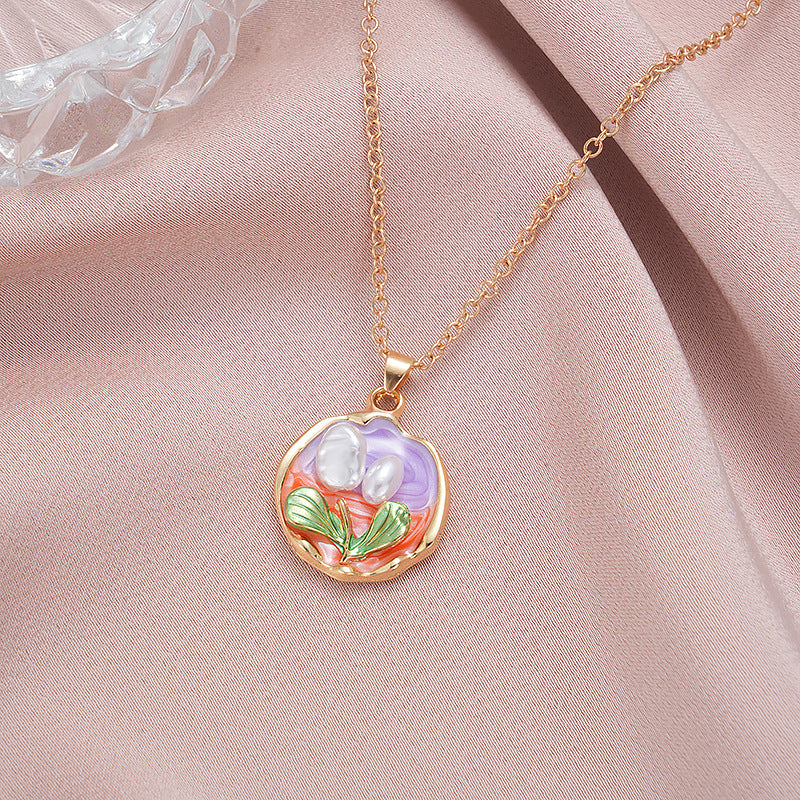 Wholesale  rose oil painting color pearl color necklace