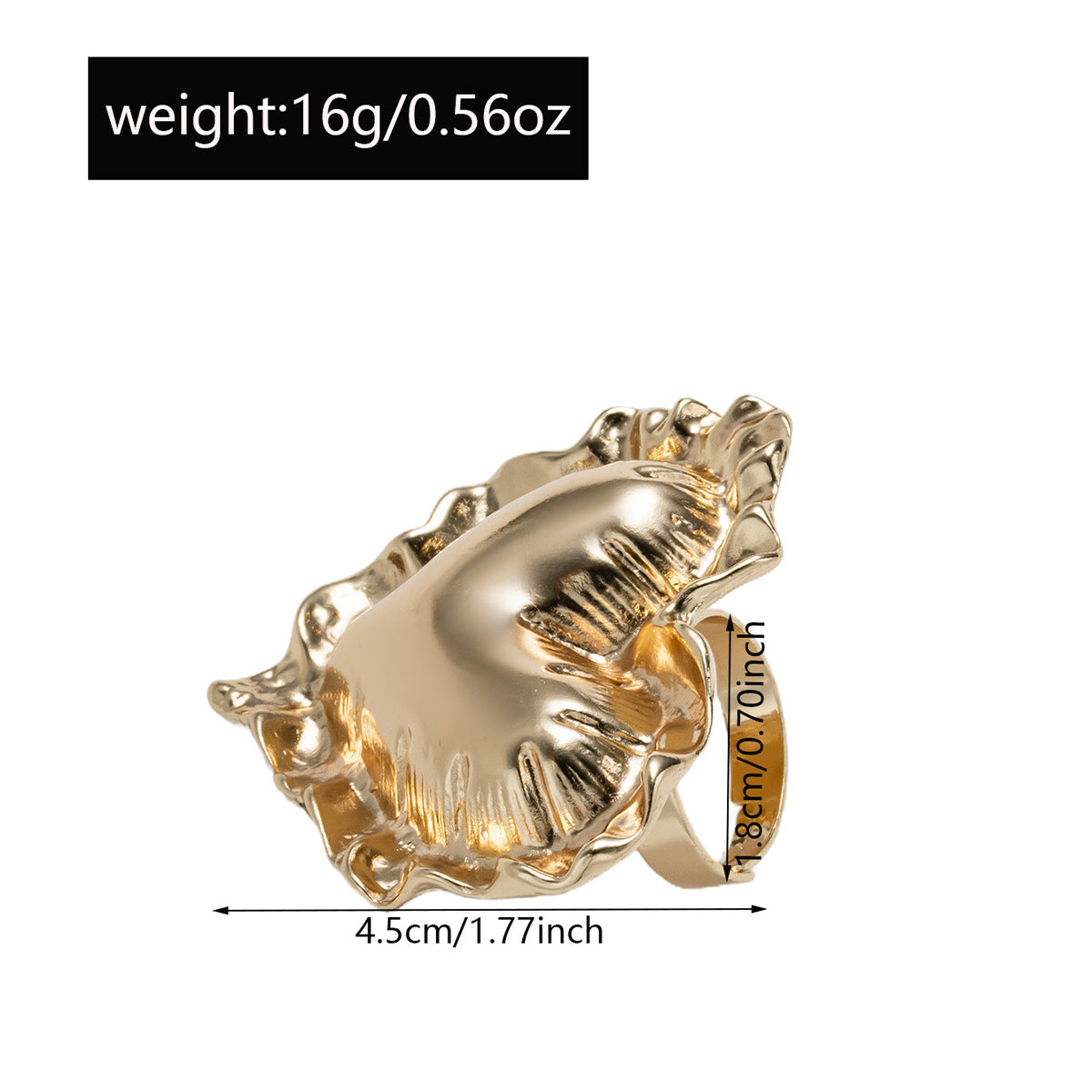 Wholesale  Retro Love Ring Exaggerated  Metal Pleated Lace Adjustable Open Ring