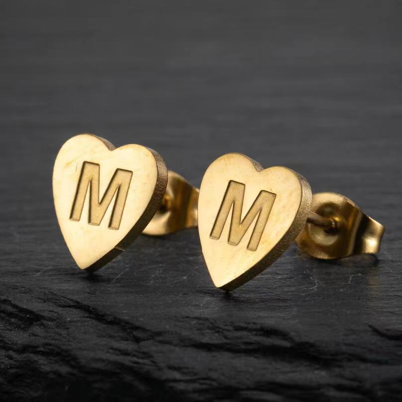 Wholesale Love Earrings English Letters Retro Gold and Silver Earrings Heart Earrings Titanium Steel ACC-ES-FaDiniya001