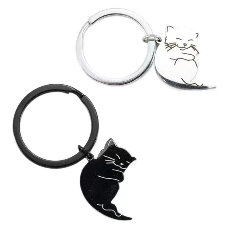 Wholesale  black and white cat titanium steel  keychain