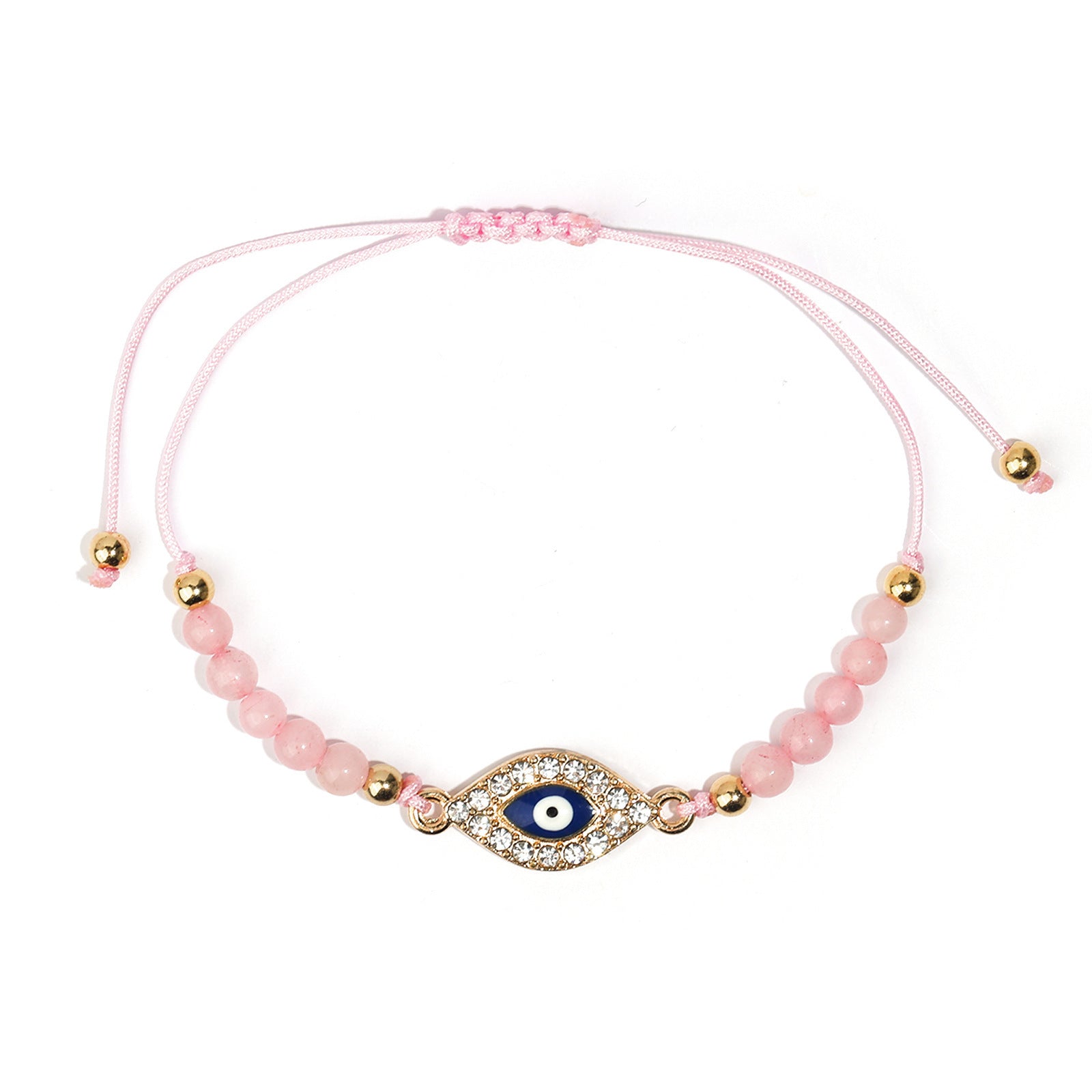 Wholesale Evil Eye Light Blue Adjustable String Bracelet with Gold Beads Handmade Jewelry Accessory