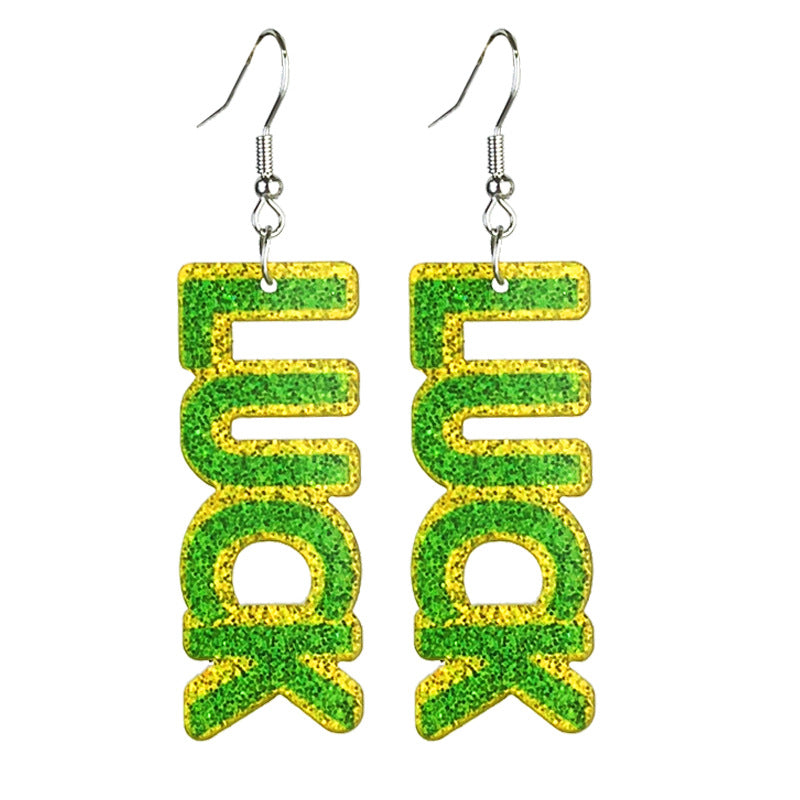 Wholesale 2 pairs/pack St. Patrick's Green Sparkling Acrylic Element Earrings ACC-ES-HY220