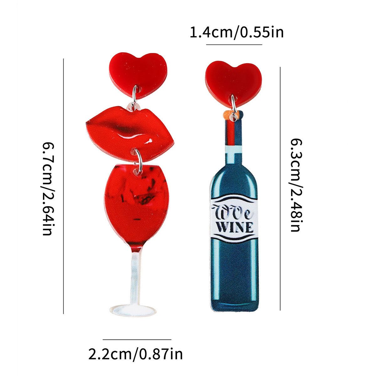 Wholesale Red lips wine glass bottle heart pendant earrings