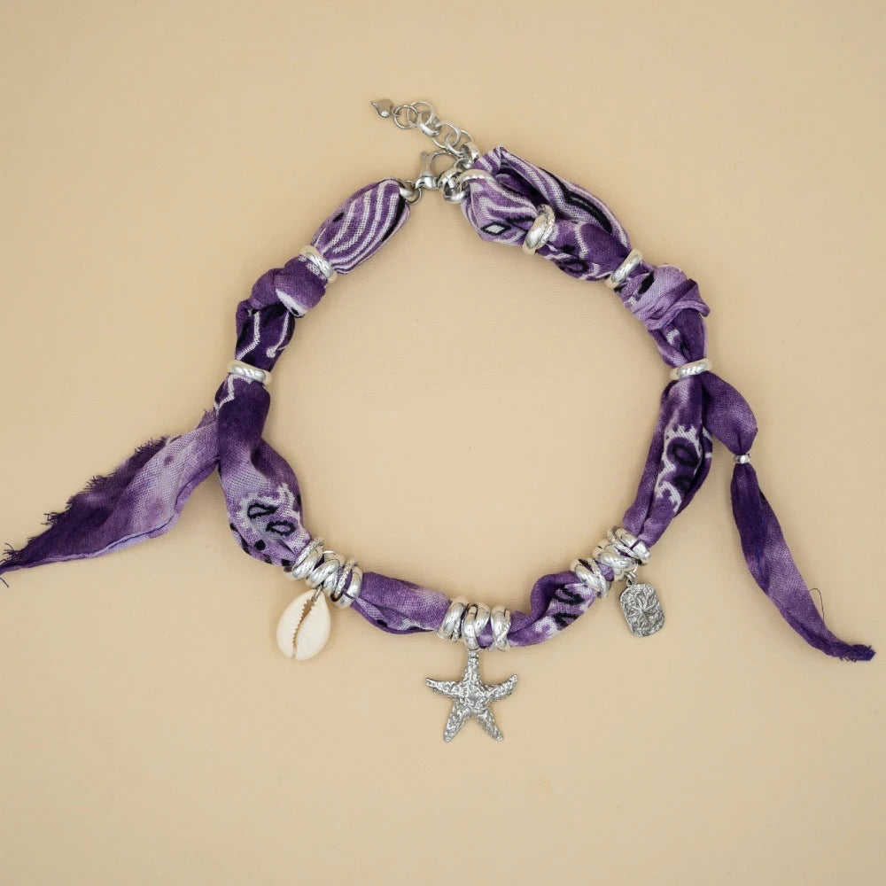 Wholesale Titanium Steel Hand-knotted silk scarf pattern printed bracelet