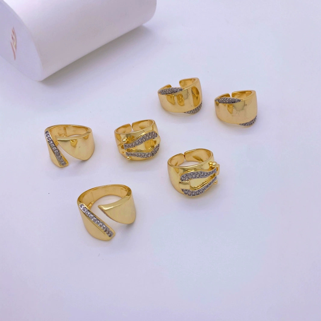 Wholesale Personality Titanium Steel Gold Plated Irregular Geometry Diamond Opening Ring