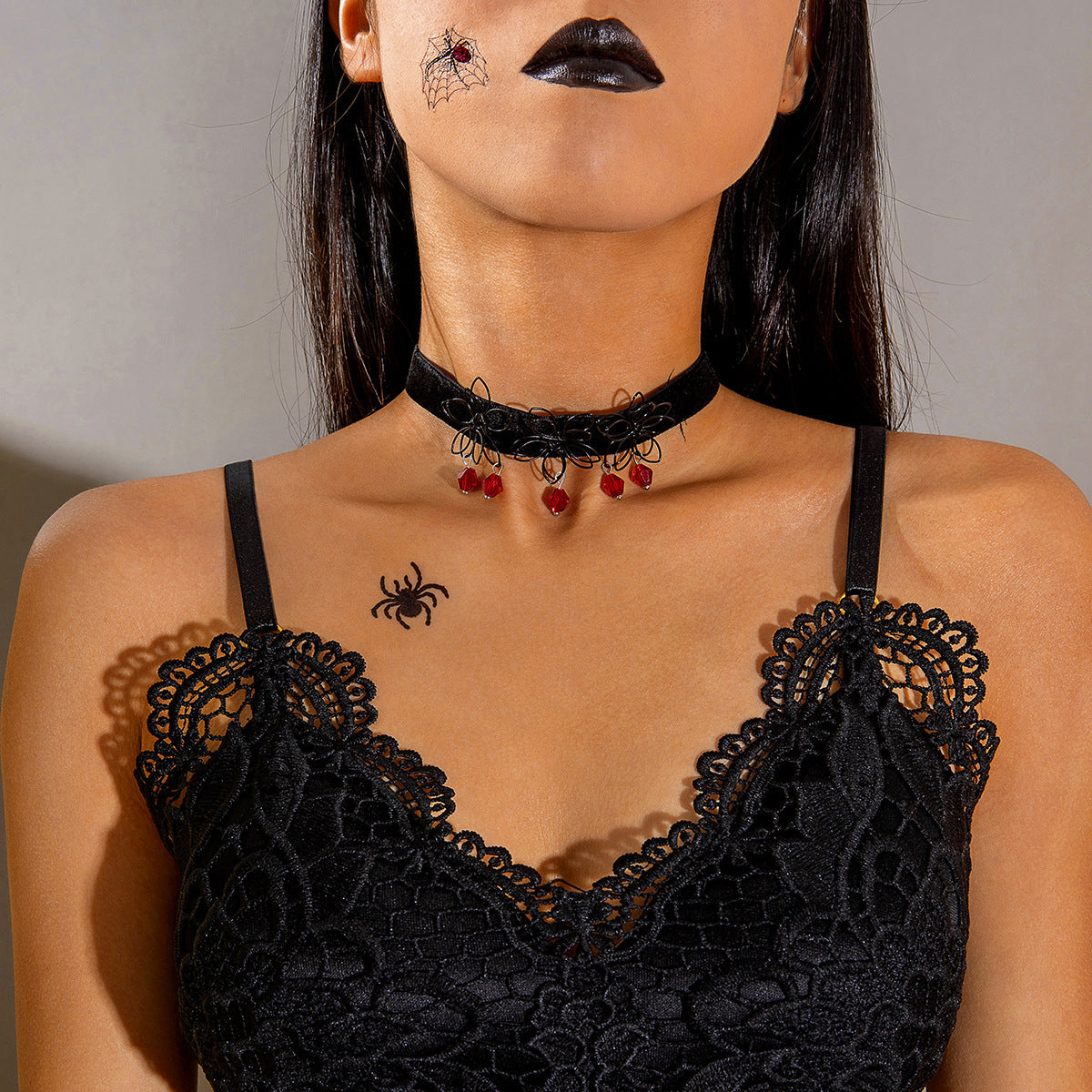 Wholesale Gothic Style Black Lace Large Flower Necklace