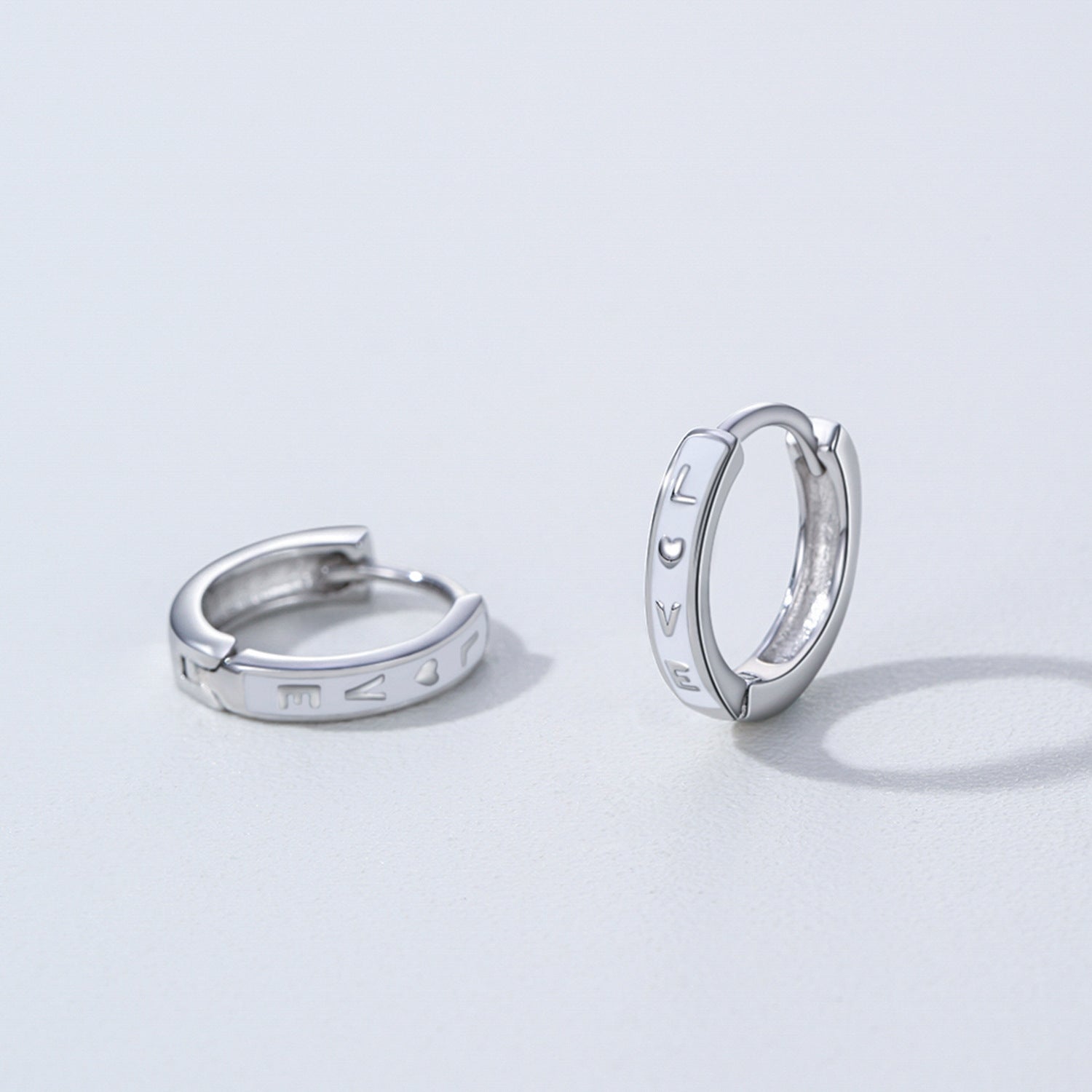 Wholesale S925 Sterling Silver White Romantic LOVE Solid Color Hoop Earrings