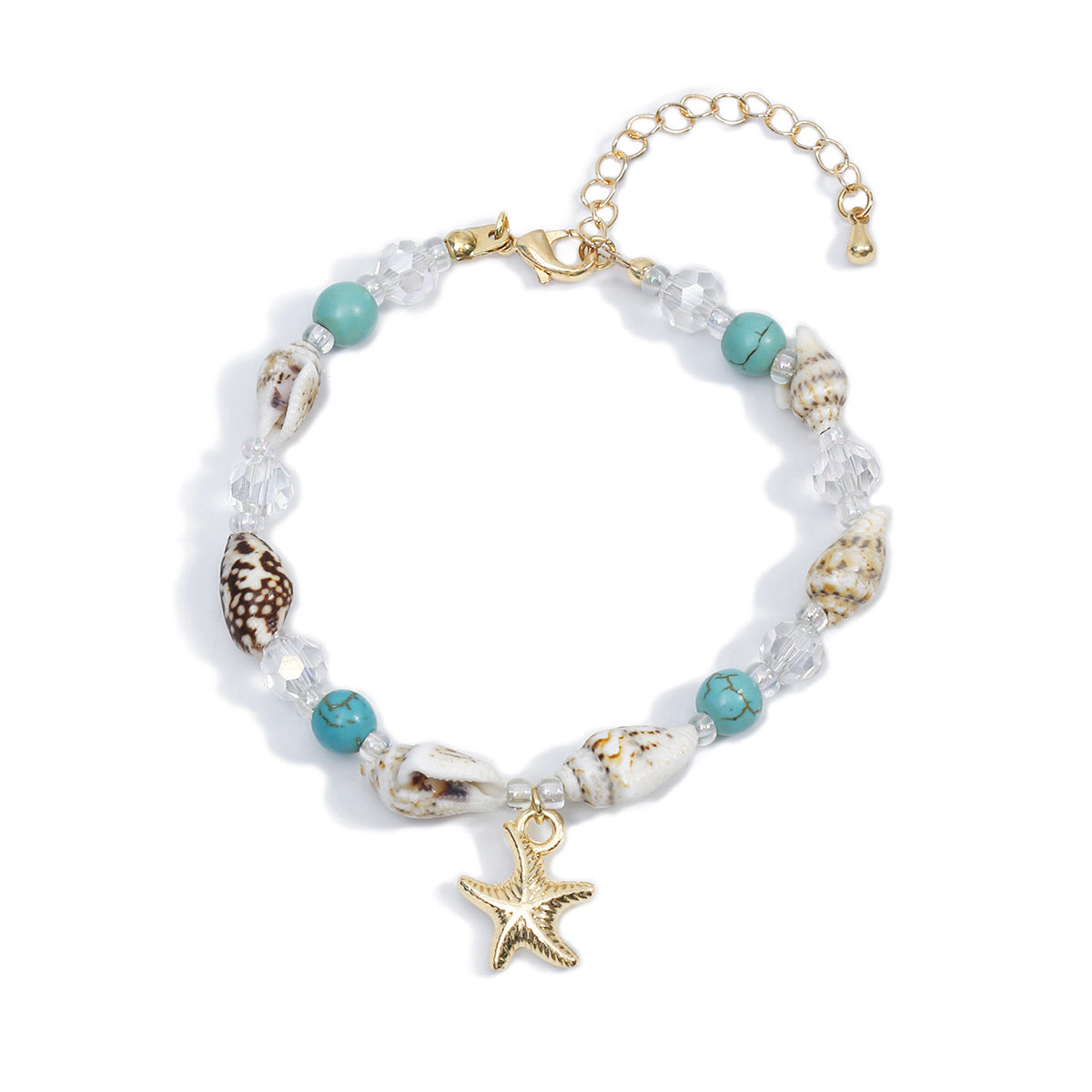 Wholesale  Rice Bead Turquoise Bracelet Beach Starfish Pendant Shell Crystal Bead Women Necklace suit