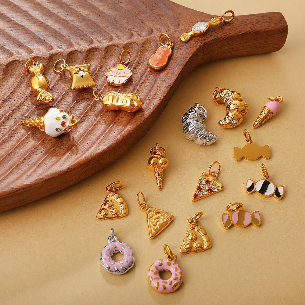 Wholesale  Food Series Ice Cream Donut Cake Titanium Steel Pendant DIY Necklace Bracelet Jewelry Accessories Cute