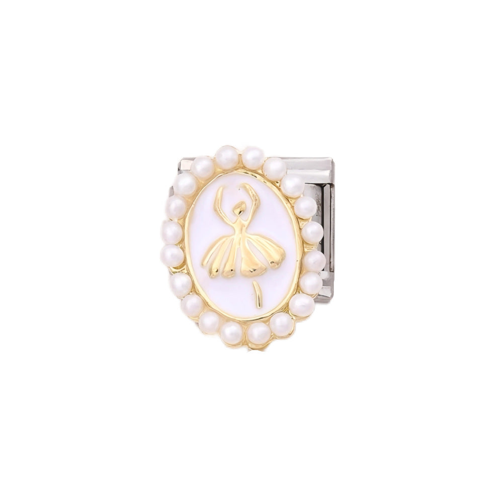 Wholesale 10pcs Italian Charm Bracelet 9mm DIY Splicing Pearl Heart Stainless Steel Composable Bracelet