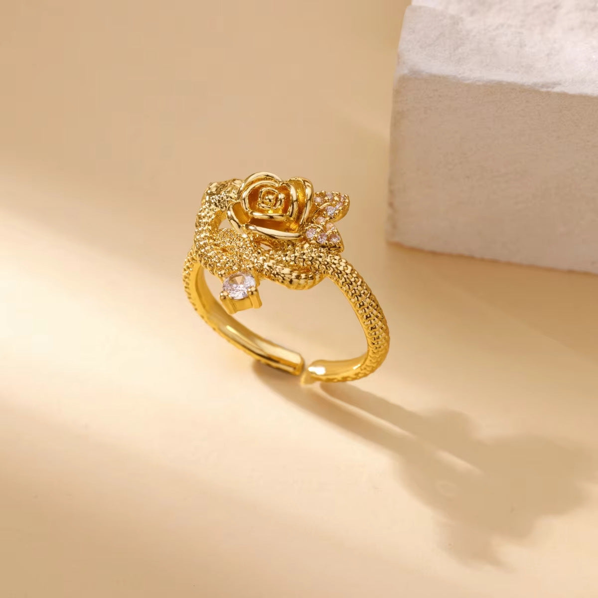 Wholesale Stainless steel zircon adjustable heart flower and butterfly ring