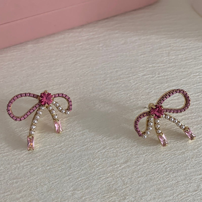 Wholesale Pink Bow Crystal Earrings Fashion Earrings ACC-ES-Mengx001
