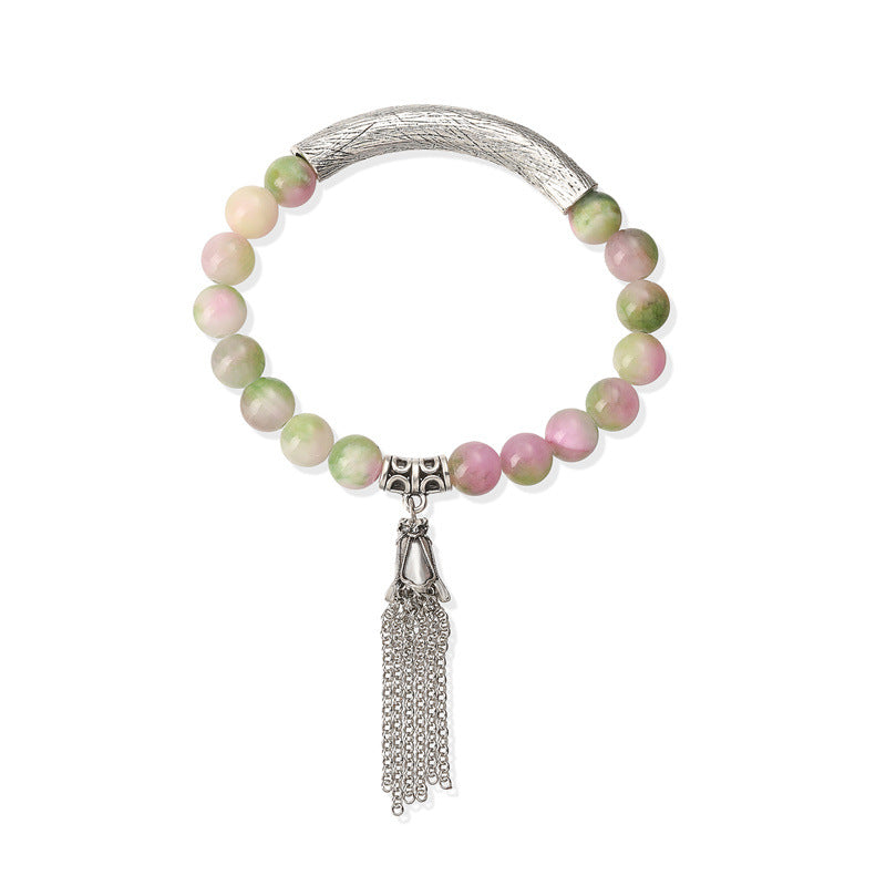Wholesale Retro Antique Silver Stone Bead Bracelet Unisex Tassel Pendant Jewelry Fashion Accessory For Daily Wear