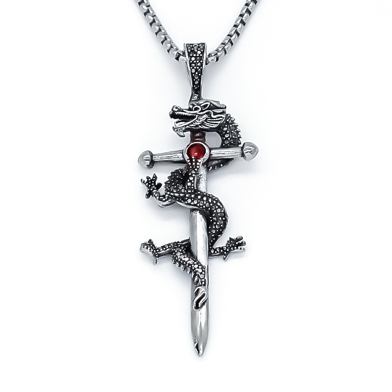 Wholesale Silver Electroplated Alloy Dragon Sword Pendant Necklace Chinese Style Unisex Fashion Jewelry Gift