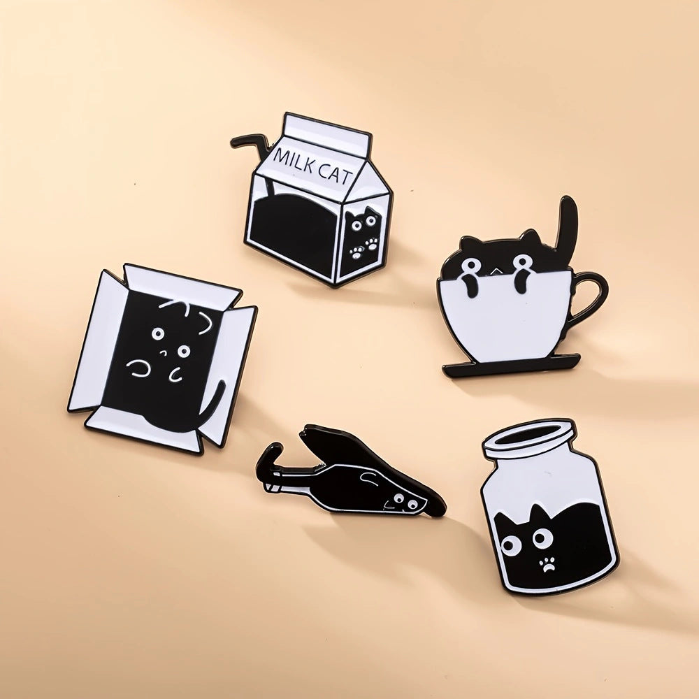 Wholesale  cute liquid cat brooch cartoon cute little black cat alloy 5-piece drop oil badge