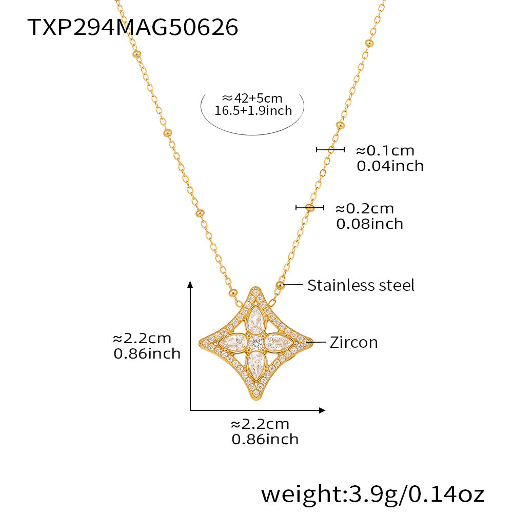 Wholesale Stainless steel  Zircon Rhombus Flower Full Diamond Necklace Bracelet Ring Set