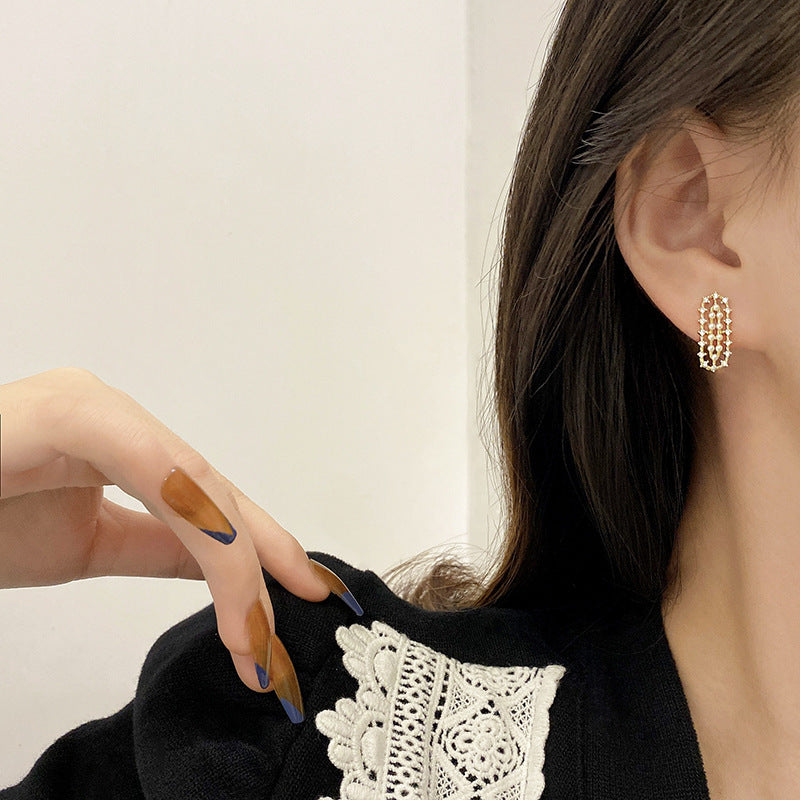 Wholesale S925 silver needle  geometric earrings micro inlaid zircon pearl earrings