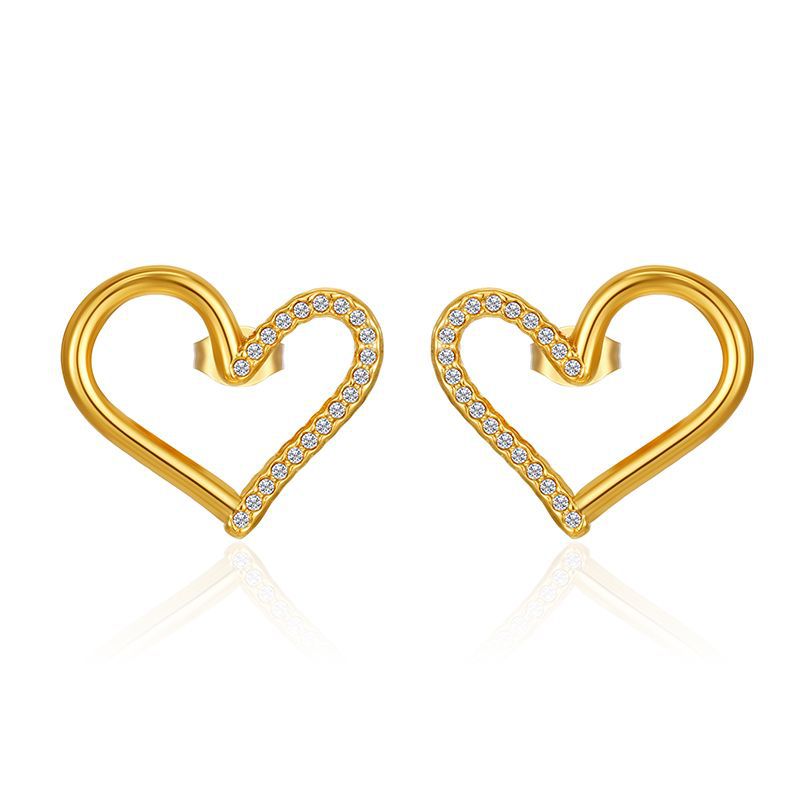 Wholesale Stainless steel Heart-Shaped Diamond Stud Earrings
