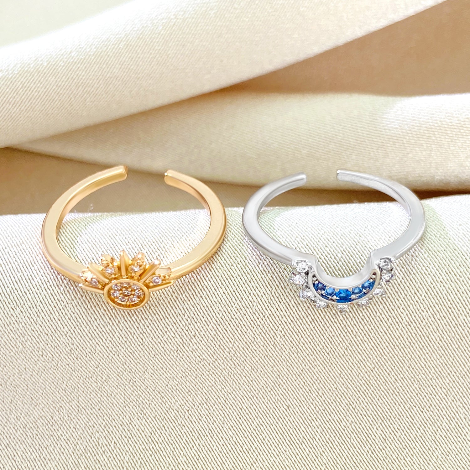 Wholesale Vintage Sun and Moon Stacked Diamond Open Rings Adjustable Rings ACC-RS-MY004