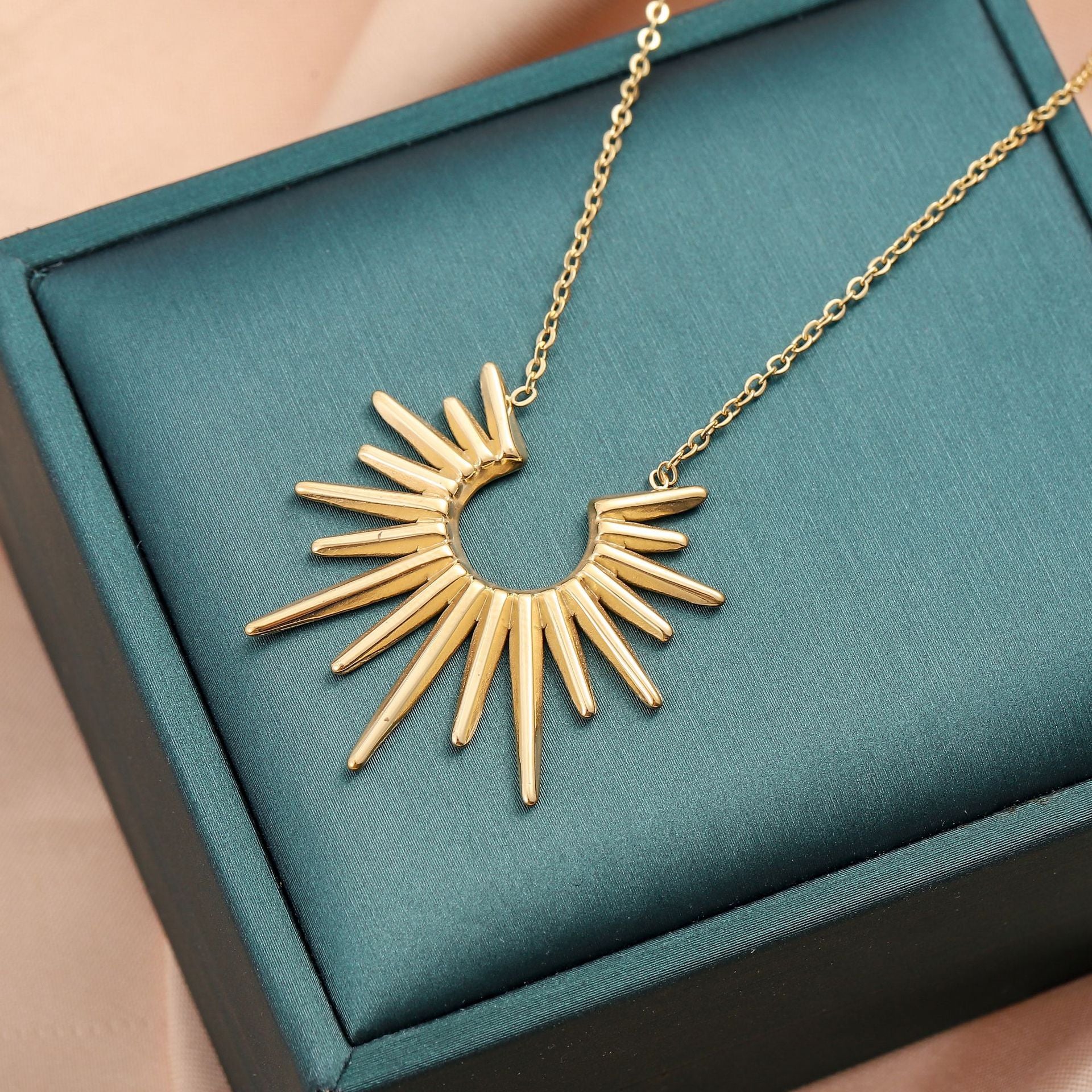 Wholesale Radiation Sunflower Titanium Steel Necklace