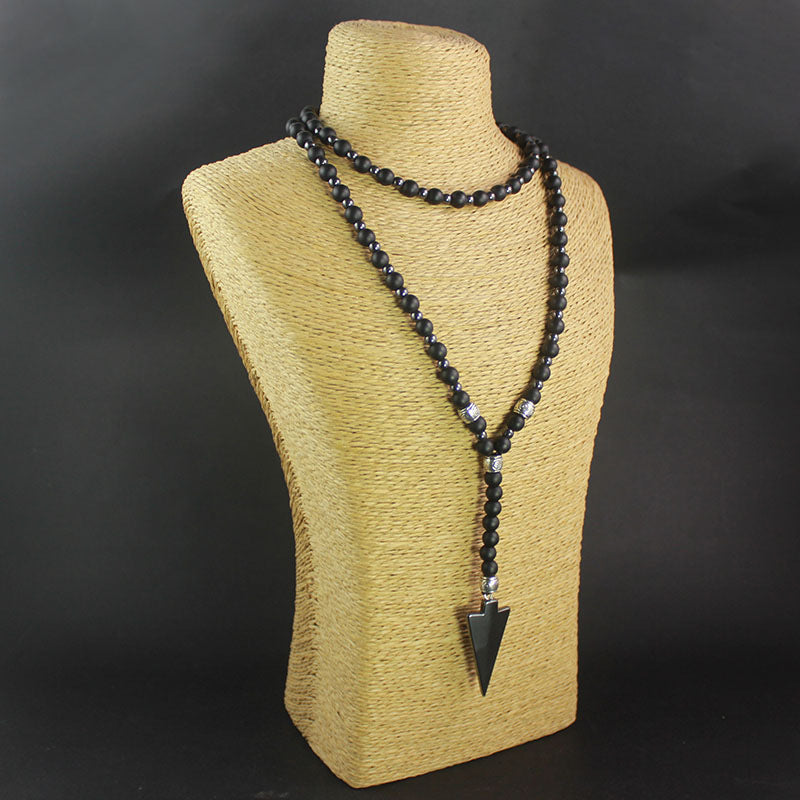 Wholesale Matte  Black Onyx Round Bead Hematite Arrow Necklace