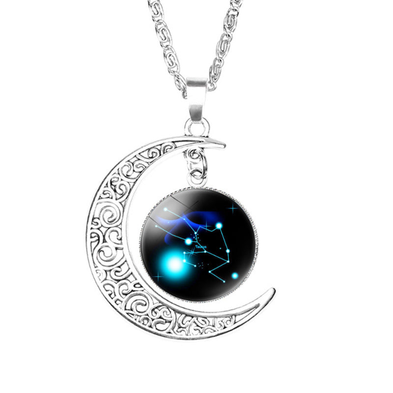 Wholesale  12 Constellation Crescent Moon Necklace