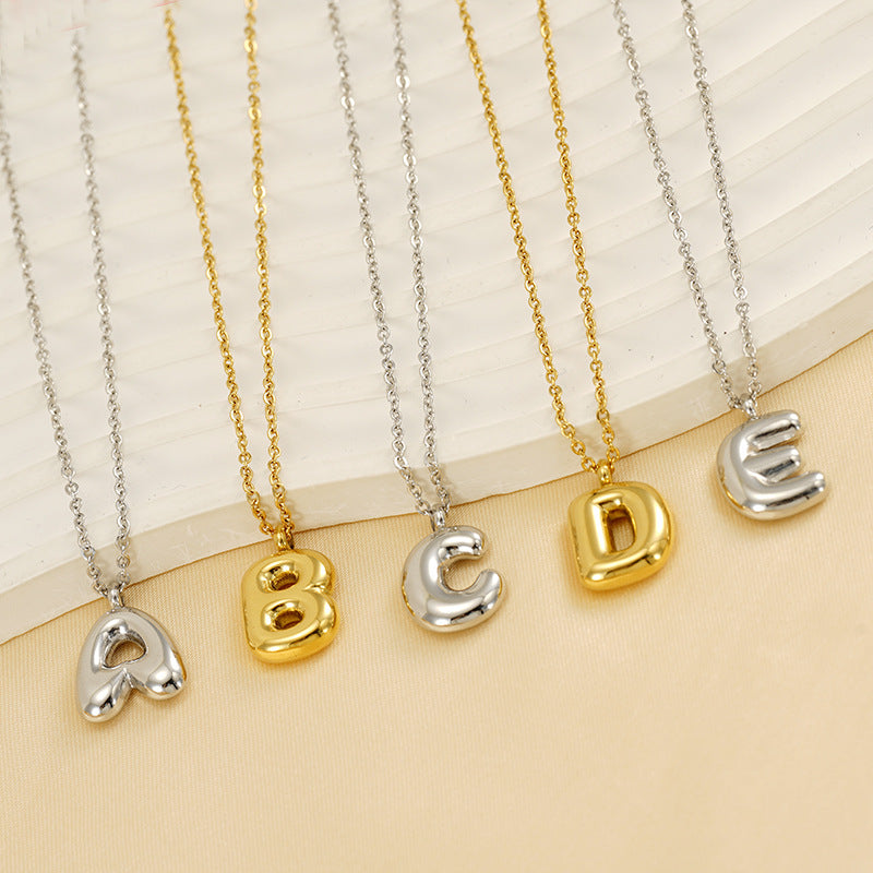 Wholesale  26 English letter necklace  titanium steel bubble smooth letter pendant clavicle chain