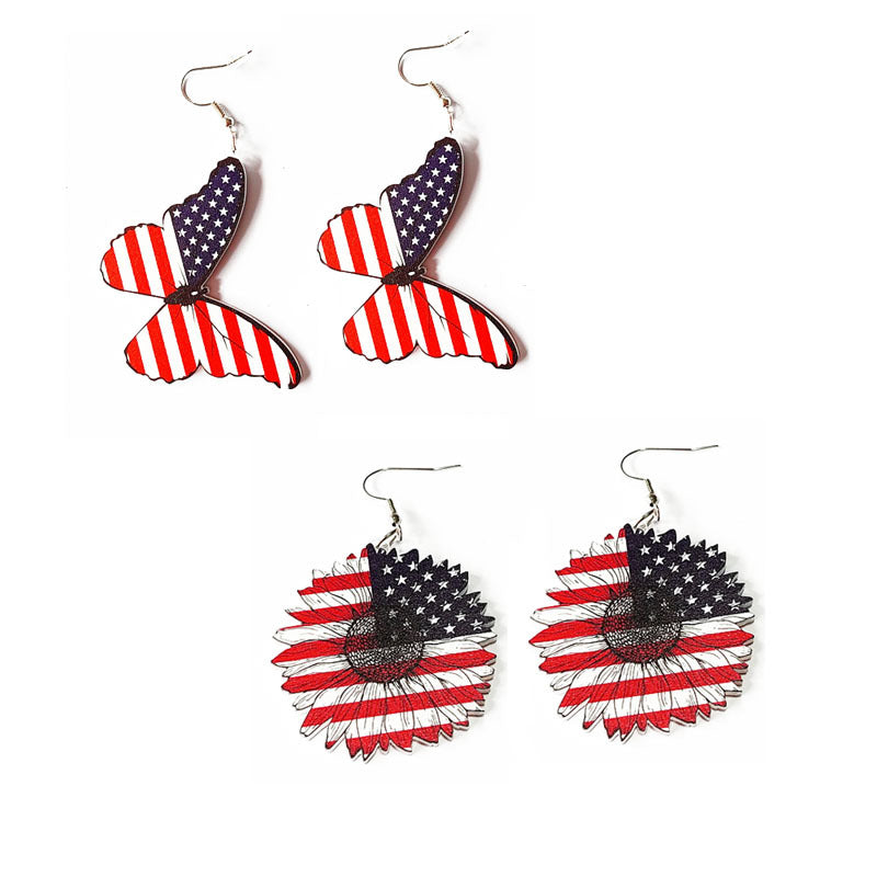 Wholesale American Independence Day Butterfly Sunflower Acrylic Earrings ACC-ES-YiYuan004