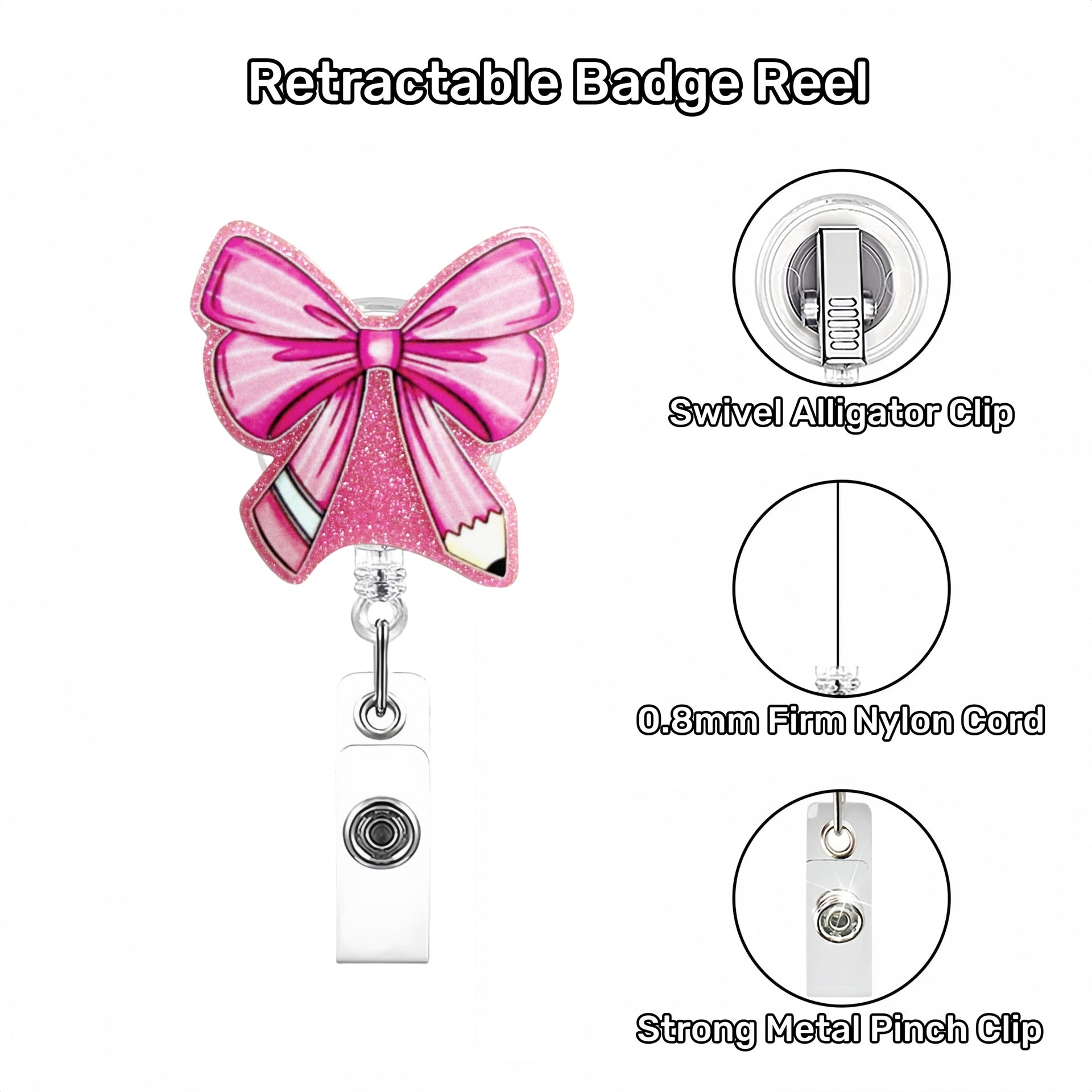 Wholesale Acrylic Creative Bow Badge Reels Keychains