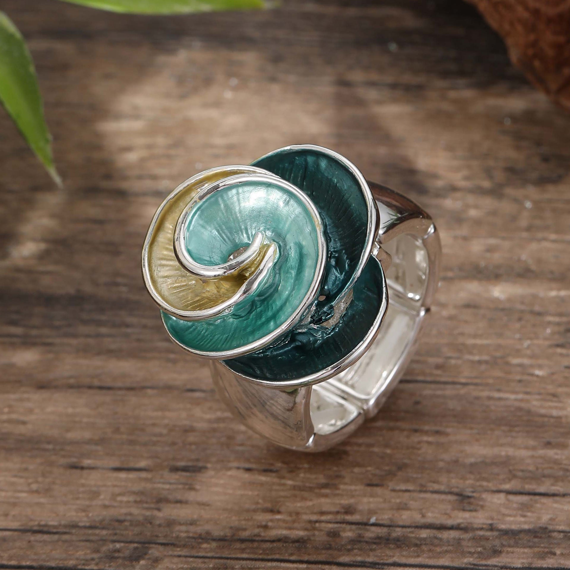 Wholesale color painting oil geometric petal elastic adjustable ring