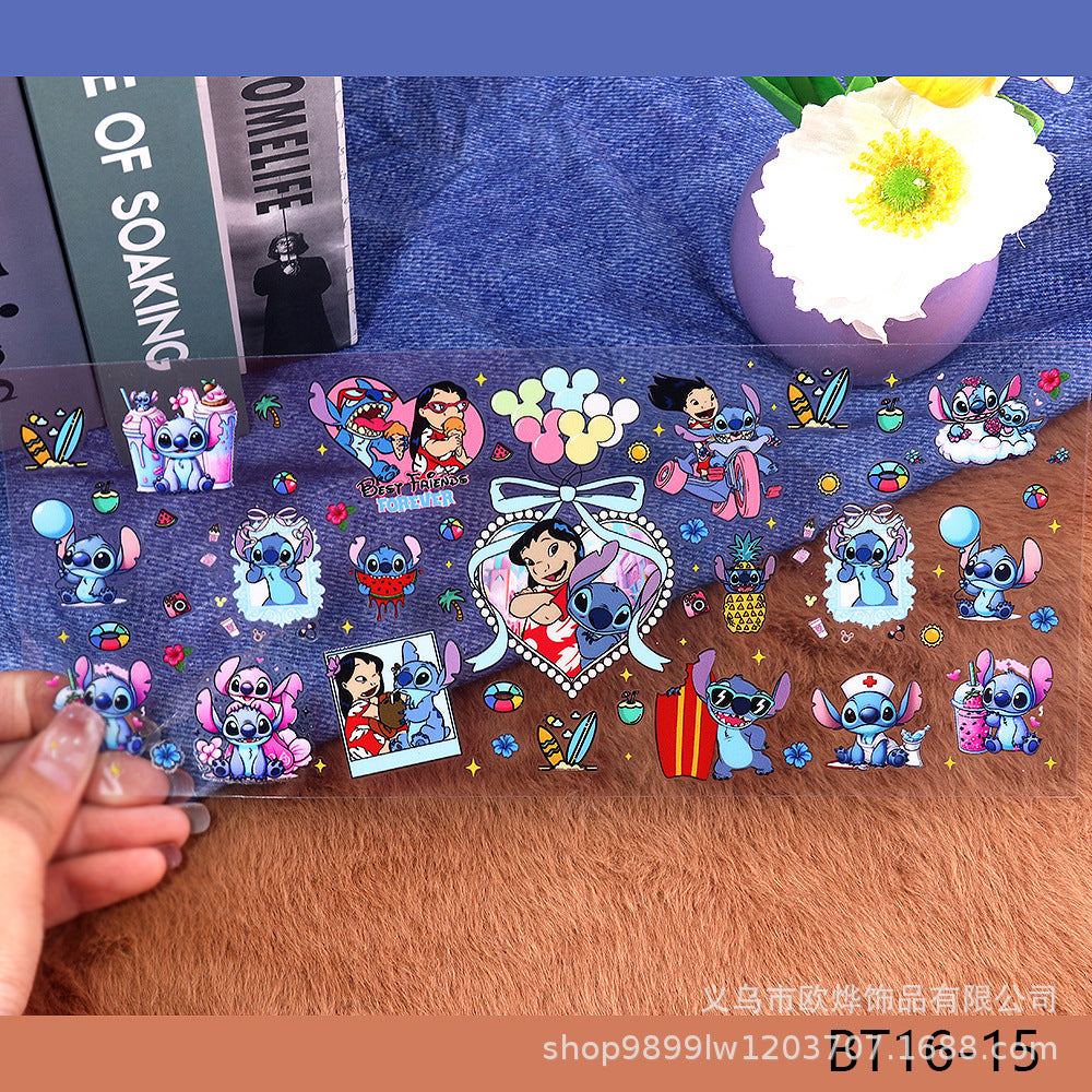 Wholesale Cartoon UV transfer stickers,  crystal stickers,  tear-off crystal labels with text,  16oz glass stickers