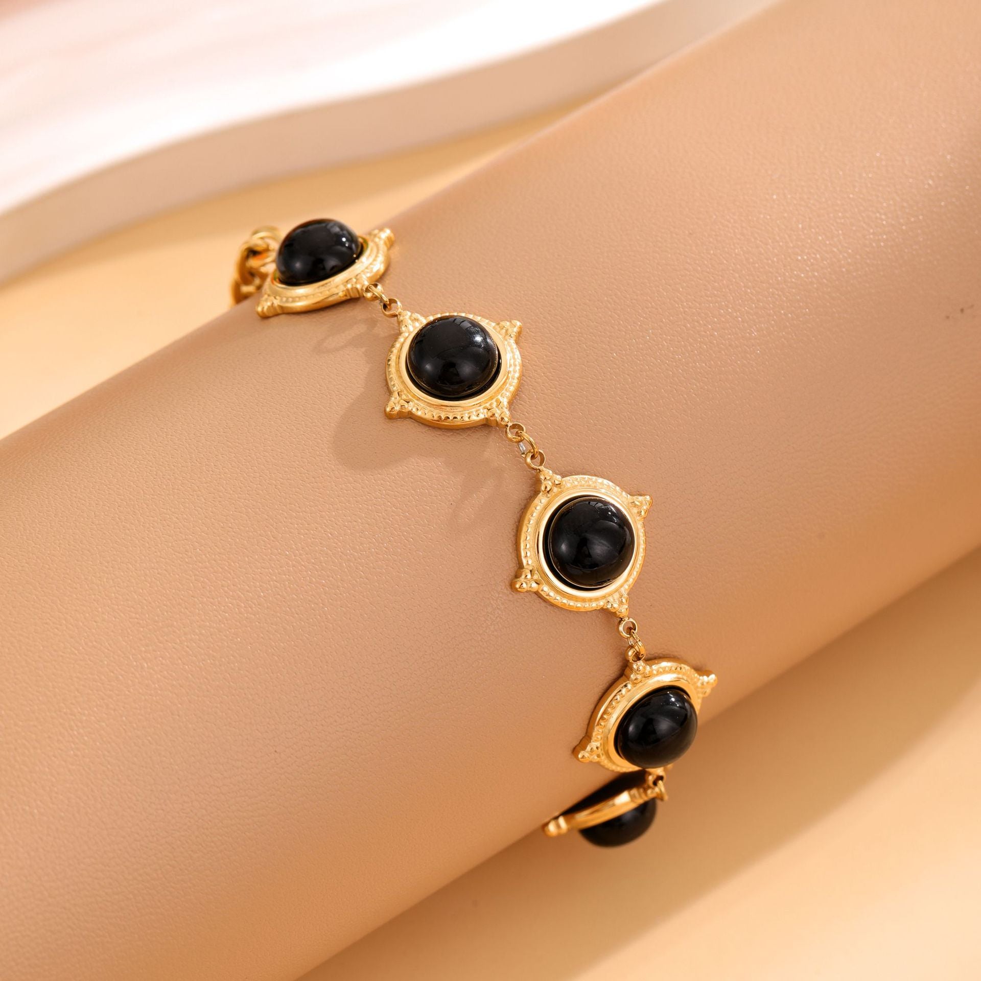 Wholesale stainless steel inlaid natural stone bracelet