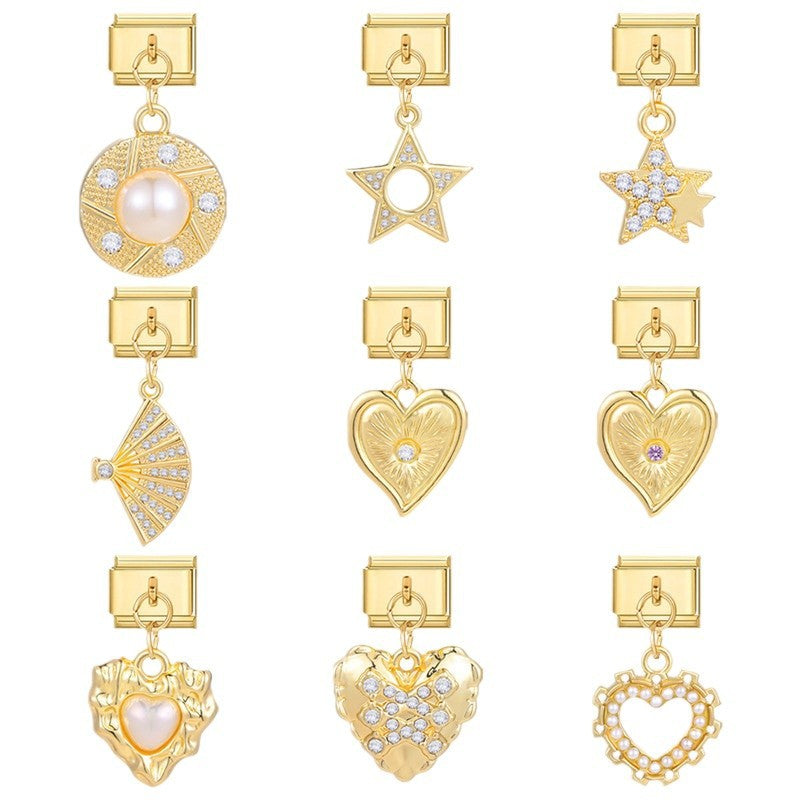 Wholesale Italian Charm Bracelet 9mm DIY Splicing Heart Pendant Titanium Steel Composable Bracelet