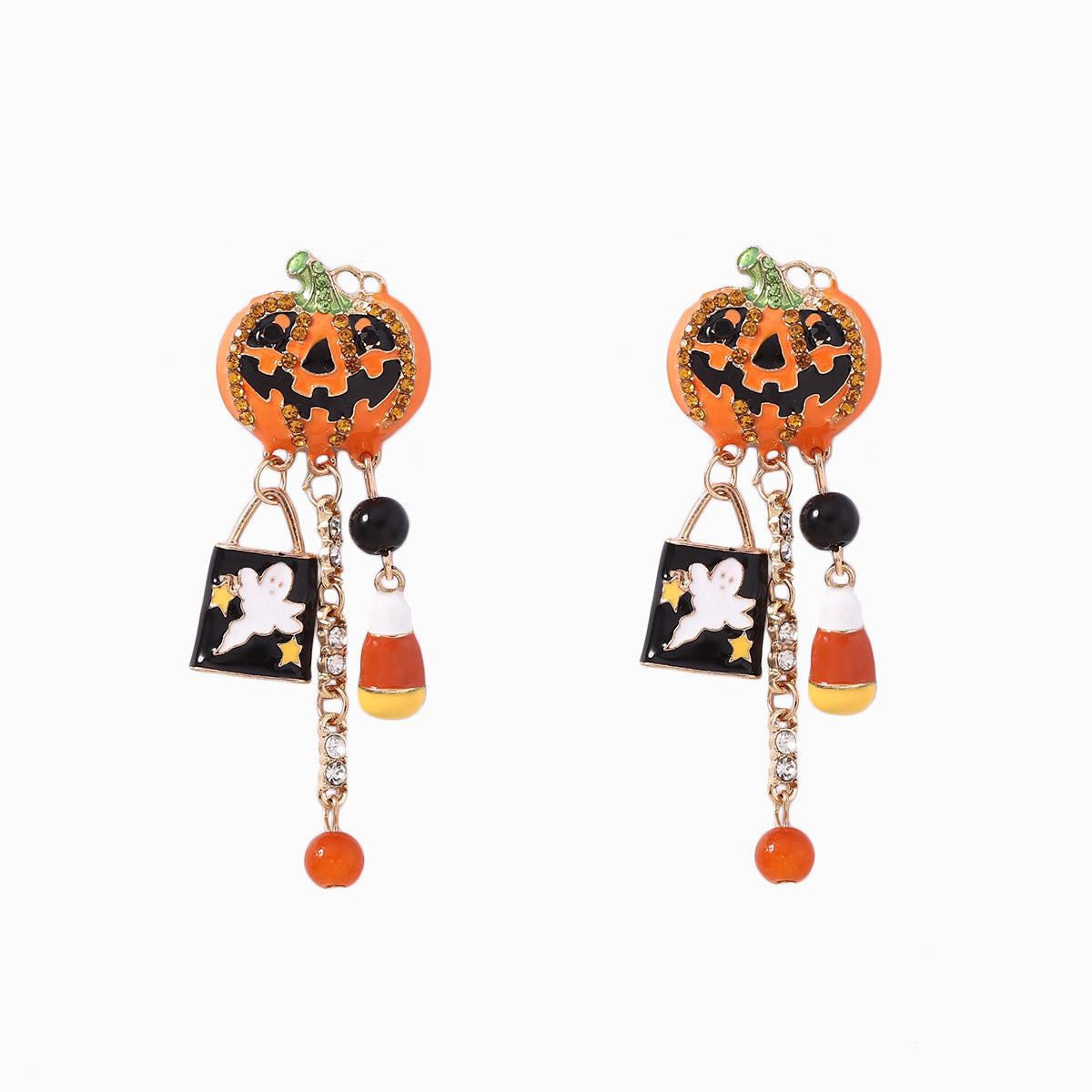 Wholesale  Drop Oil Funny Zircon Pumpkin Skull Tassel  Earrings