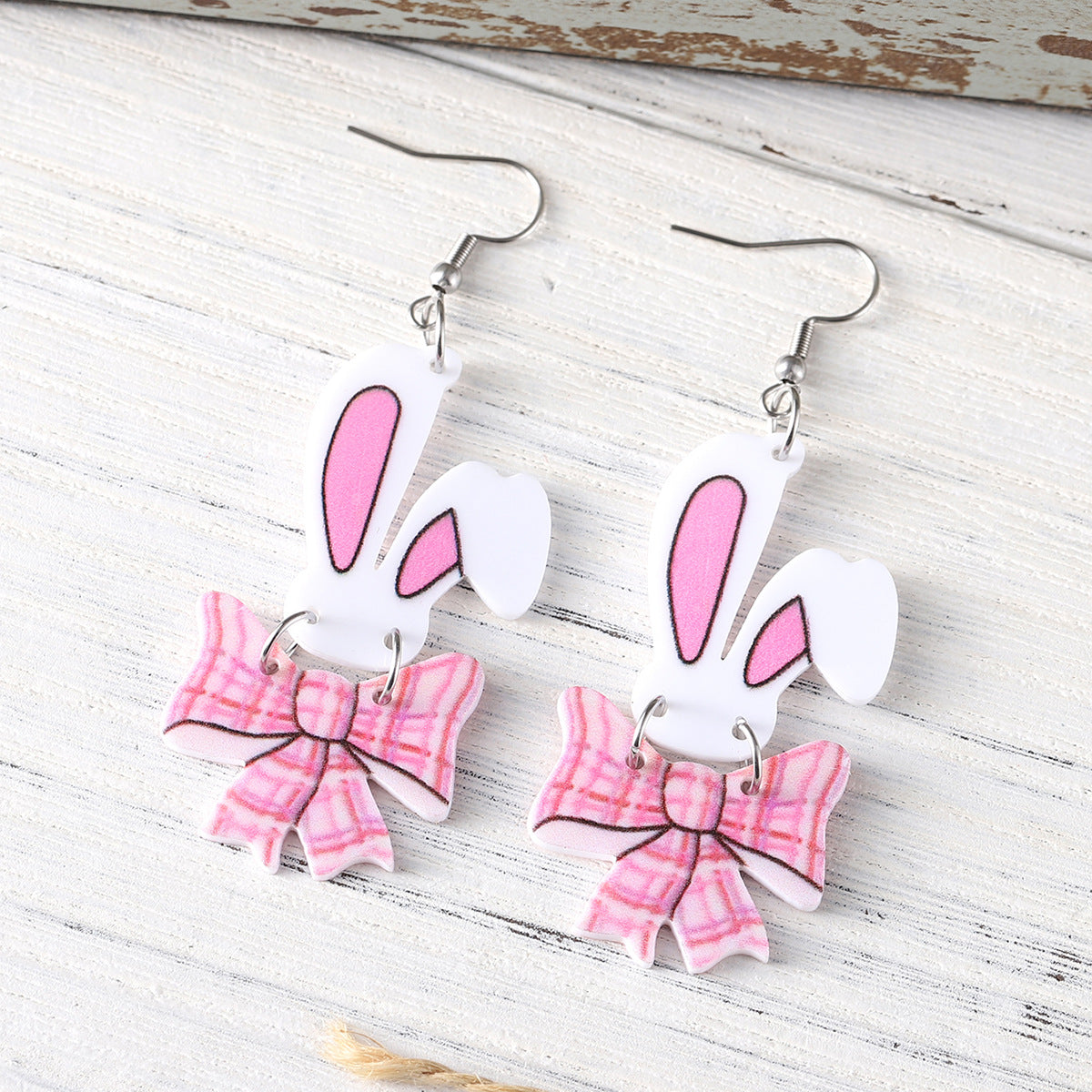 Wholesale  Easter Cute Bow Bunny Stitching Pendant Earrings