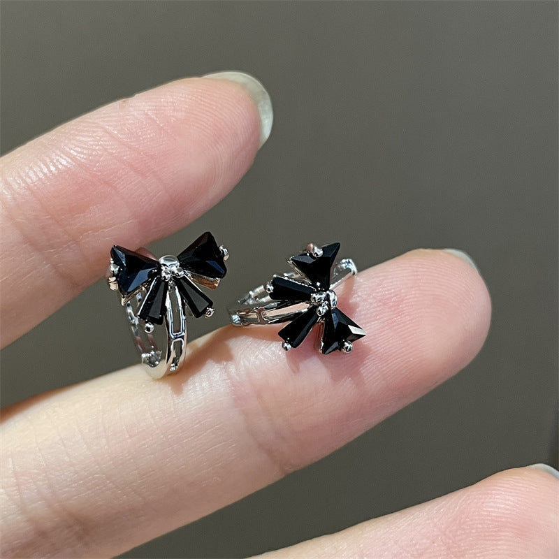 Wholesale Black Zircon Bow Earrings Simple Niche Design Trendy Fashion Accessory for Party Wear