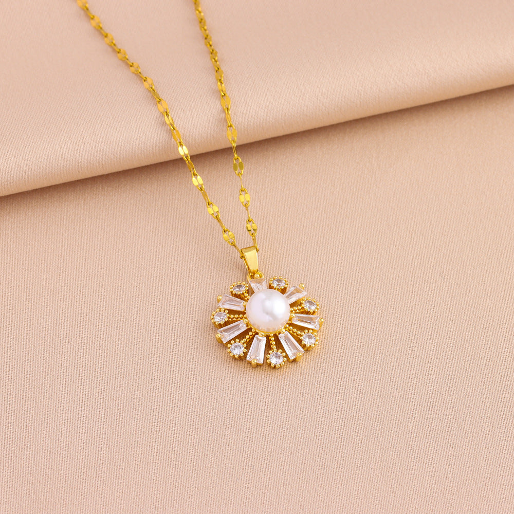 Wholesale Titanium Steel Light Luxury Design Pendant Necklace Earrings Jewelry suit