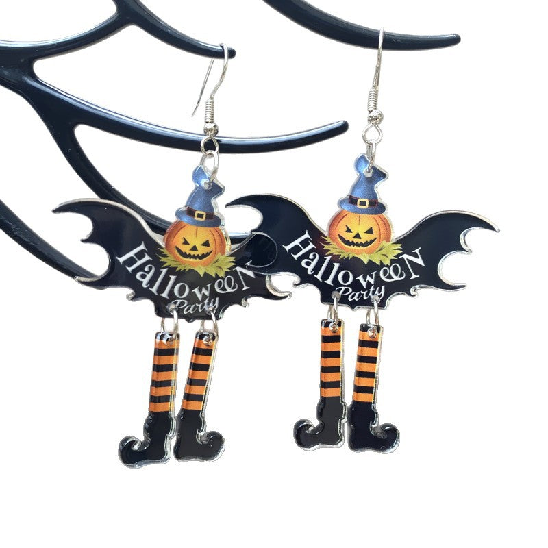 Wholesale  Earrings Acrylic Double-Sided Long-Legged Witch Pumpkin  Earrings