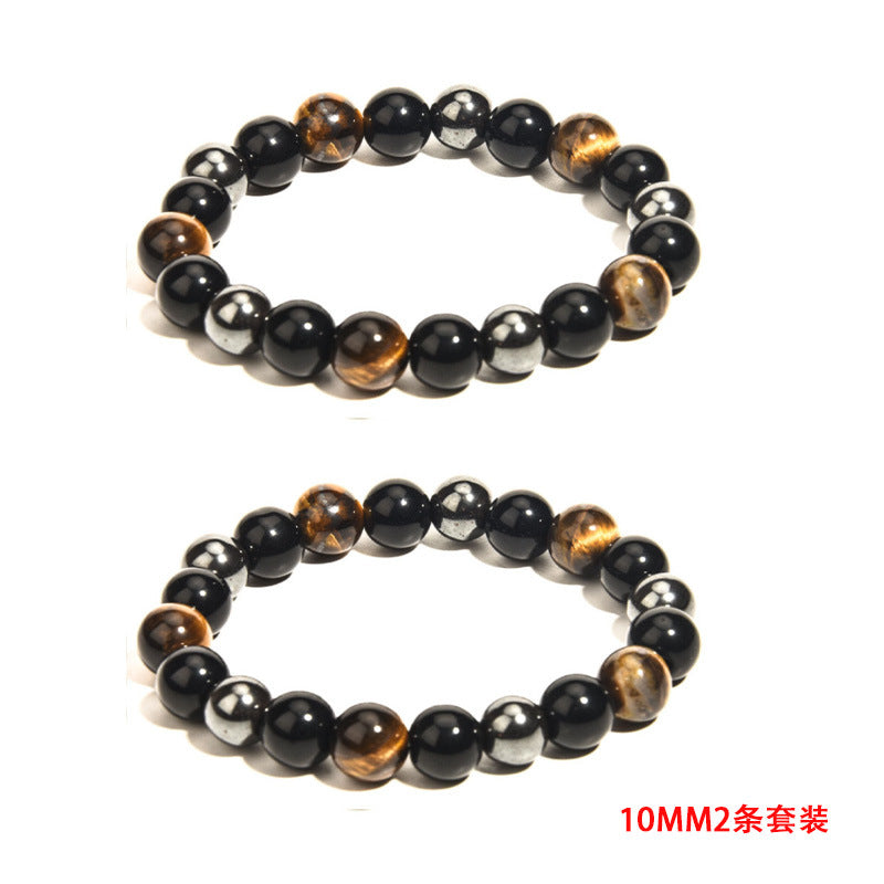 Bracciale in ossidiana imitazione pietra biliare nera all'ingrosso con pietra occhio di tigre